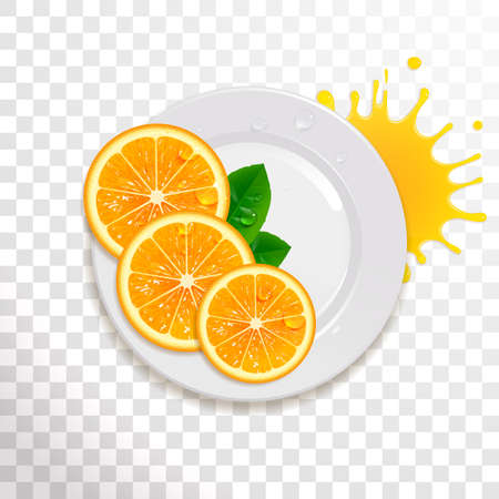 juicy sliced orange on a white plate on a transparent backgroundのイラスト素材