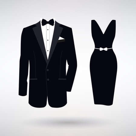 icon tuxedo and dress for celebration on a light backgroundのイラスト素材