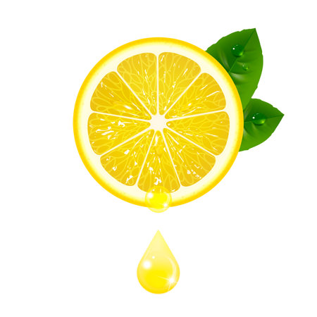 juicy lemon with a drop of juice on a white backgroundのイラスト素材