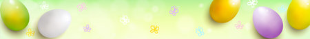 Horizontal background with painted Easter eggs on a spring backgroundのイラスト素材