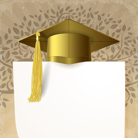 background with golden student graduate cap and diploma on retro backgroundのイラスト素材