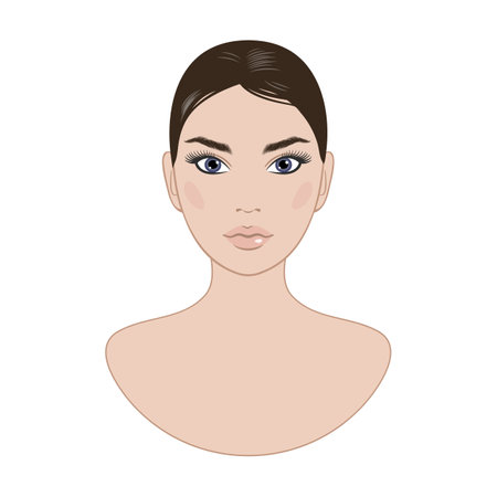 a young female face groomed with cosmetics on a white backgroundのイラスト素材