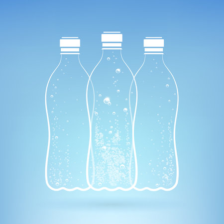 bottles of sparkling water on a blue backgroundのイラスト素材
