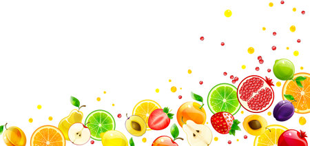 horizontal banner with bright and juicy fruit on a white backgroundのイラスト素材
