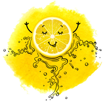 funny lemon with a splash of fresh juice on a white backgroundのイラスト素材
