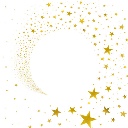 a swirl of gold stars forming a circular frame on a white backgroundのイラスト素材