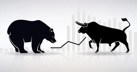 bull and bear as a symbol of stock market trading on a light backgroundのイラスト素材