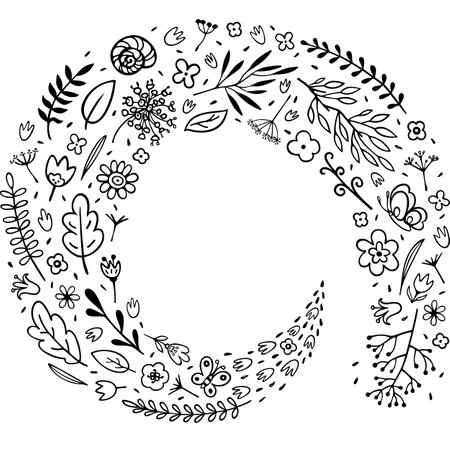 stream of vector plants and flowers on white backgroundのイラスト素材