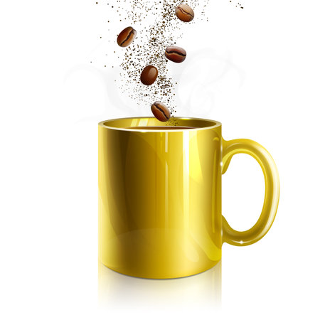 golden cup with brewed natural coffee on a white backgroundのイラスト素材