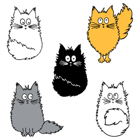 set of vector funny hand drawn cats on a white backgroundのイラスト素材