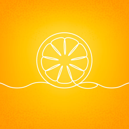 continuous one line drawing of an orange slice on an orange backgroundのイラスト素材