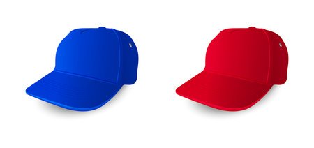 set of blue and red baseball caps on a white backgroundのイラスト素材