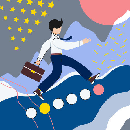 abstract man walking up the career ladder on an abstract backgroundのイラスト素材