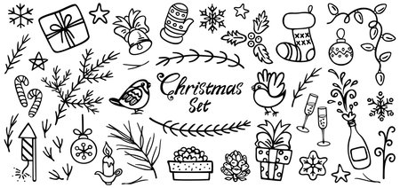 Christmas vector elements and decorations on horizontal backgroundのイラスト素材
