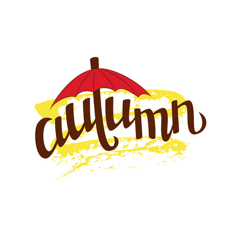 Hand lettering word 'autumn'.Vector illustrationのイラスト素材