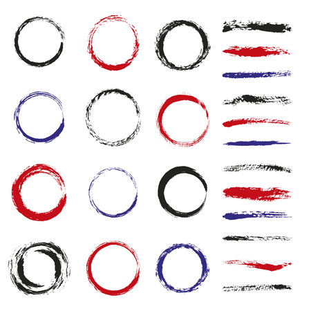 Set of brush strokes and circles isolated on white background.Grunge frames and borders collection.Vector illustrationのイラスト素材