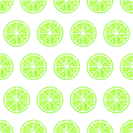 Seamless pattern with glitter lime slices on white.Vivid citrus vector background.のイラスト素材