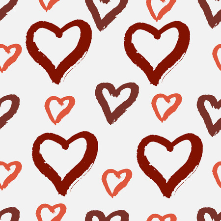 Hand drawn seamless pattern with hearts. Ink grunge texture.Vector backgroundのイラスト素材