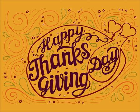 Thanksgiving Day typography poster.Doodle lettering card.Vector illustrationのイラスト素材