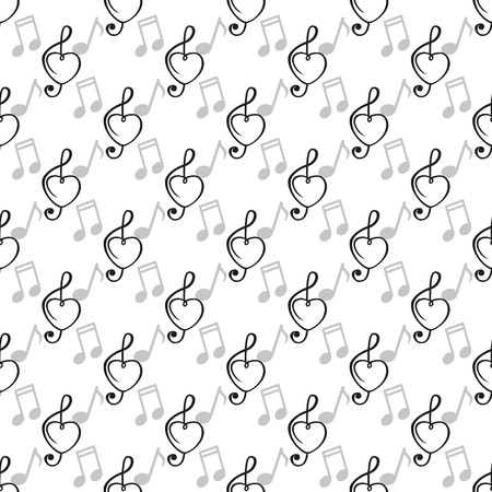 Seamless pattern with heart-shaped treble clef and music notes.のイラスト素材