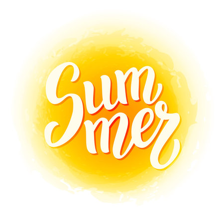 Summer brush lettering text.Hand written word "Summer". For posters, t shirts, prints, bags, pillows, home decorations. Vector illustrationのイラスト素材