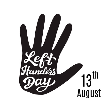 Left Handers Day. Hand drawn typography lettering text with palm print.のイラスト素材