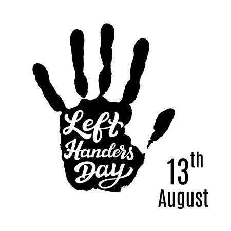 Left Handers Day. Hand drawn typography lettering text with palm print.のイラスト素材
