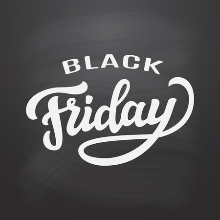 Black Friday typography template. Hand drawn lettering on chalkboard background. Vector calligraphy for posters, flyers, banners, adsのイラスト素材