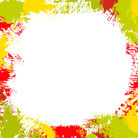 Abstract frame with paint splashes, brush strokes, ink splats, spots, scribbles on white background. Vector colorful grunge texture for cards, wallpaper, posters, adds, bannersのイラスト素材