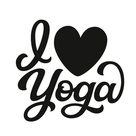 I love yoga. Hand drawn black text isolated on white background. Vector script typography for posters, cards, t shirts, stickers, labels, apparel, yoga studio decorationのイラスト素材