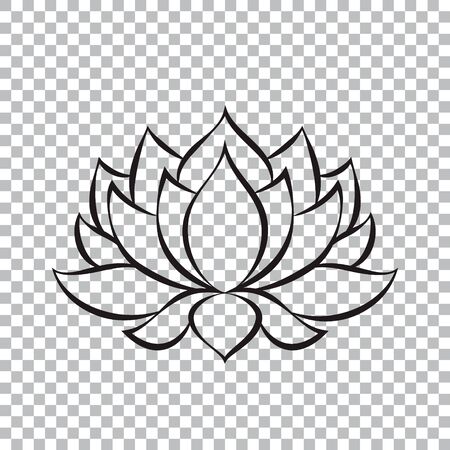Lotus flower black silhouette on transparent background. Vector outline illustration for tattoo, t shirts, yoga clothes, home decorationsのイラスト素材