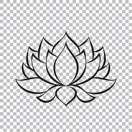 Lotus flower black silhouette on transparent background. Vector outline illustration for tattoo, t shirts, yoga clothes, home decorations