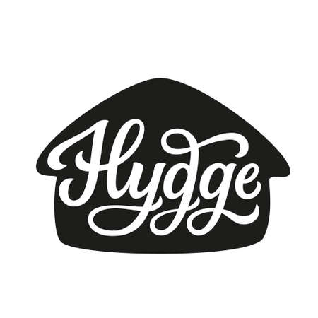 Hygge. Hand lettering word in a house shape isolated on white background. Vector typography for home decorations, clothes, posters, cards, labelsのイラスト素材