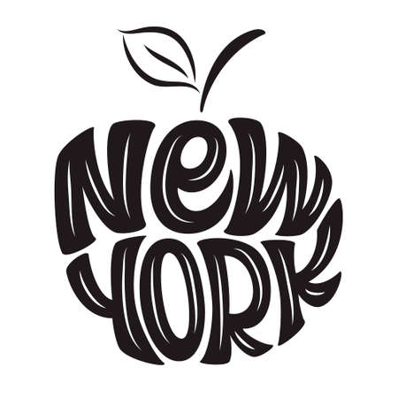 new york. Hand lettering text in an apple shape isolated on white background. Vector typography for posters, t shirts, cards, banners, souvenirsのイラスト素材