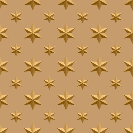 Golden 3d star seamless pattern. Vector texture for website, fabric, wrapping paper, Christmas decorationsのイラスト素材