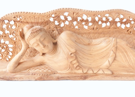 Wooden Reclining Buddha Statueの写真素材