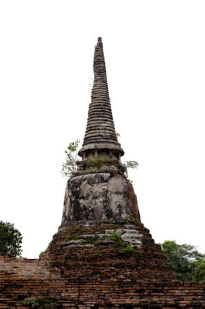 Ruined Old Pagoda isolated on white backgroundの写真素材