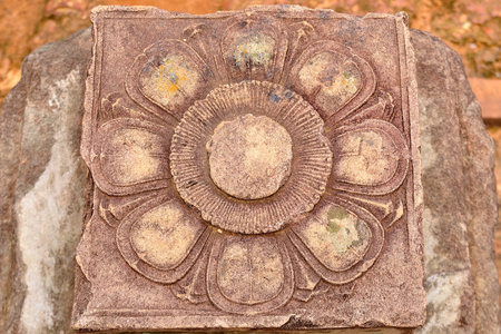 Lotus carving at Banteay Srei. Siem Reap.の写真素材