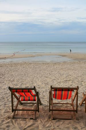 Beach Chair in Summer at Samui Island in Thailandの写真素材