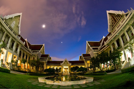 Dhevalai, Thai Temple in dusk,Thailand with Fish Eye Perspectiveの写真素材
