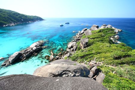 Panoramic of Coral view from the Sailing Rock, Similan National Park Thailandの写真素材