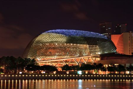 closeup of Esplanade, public theatre, in Singapore shine at duskのeditorial素材