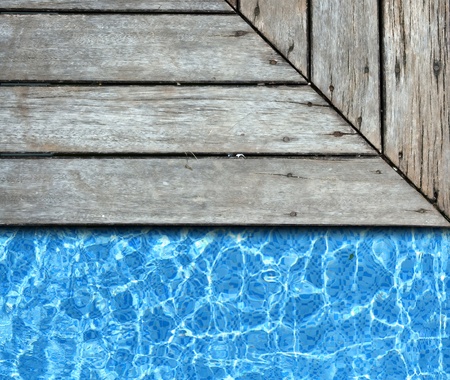 wood pavement with pool backgroundの写真素材