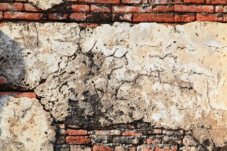 ruin monastery temple wall from red brick using as backgroundの写真素材
