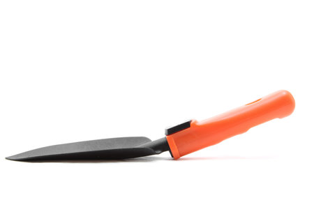 plastic garden shovel trowel lute using for gardening and construction isolated on whiteの写真素材