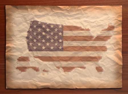 USA Map with flag on recycle vintage paper craftの写真素材