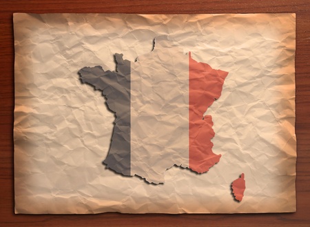 Wrinkled vintage paper on wooden board, Verticalの写真素材