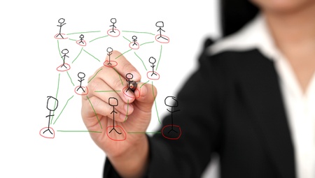 Asian business woman drawing Social Network Concept (selective focus)の写真素材