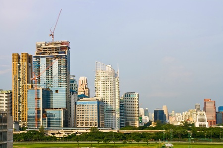 Skyscraper Office Tower  in Bangkok Thailand with green diving rangeの写真素材