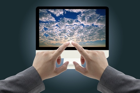 business mand touch at Computer Monitor with cloud computing Conceptの写真素材